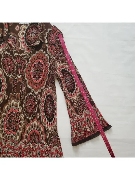 Signature By Larry Levine Crinkle Ruched 3/4 Bell Sleeve Vintage Blouse Sz Large - Picture 13 of 15